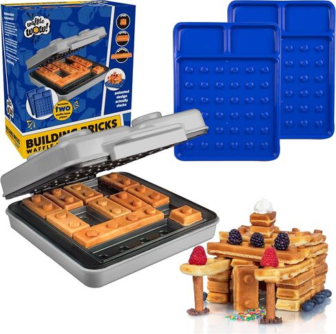 Building Brick Electric Waffle Maker, Cook Fun Buildable Waffles or Pancake | Make Houses, Cars, Animals Out of Stackable Waffles, Bite Sized for Kids, Nonstick Iron Machine with Recipe Guide, Family Fun in Kuwait