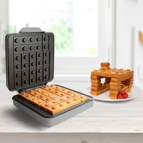 Building Brick Electric Waffle Maker, Cook Fun Buildable Waffles or Pancake | Make Houses, Cars, Animals Out of Stackable Waffles, Bite Sized for Kids, Nonstick Iron Machine with Recipe Guide, Family Fun in Kuwait