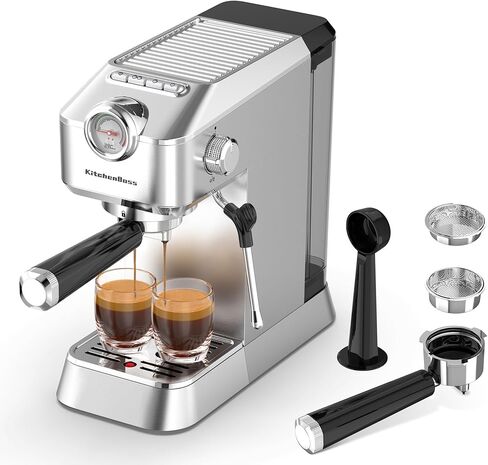 KitchenBoss Professional Compact Espresso Machines: 20 Bar Barista Espresso Machines for Home with Milk Frother Steam Wand, Automatic Fast Heating Cappuccino Machine and Latte Coffee Maker in Kuwait
