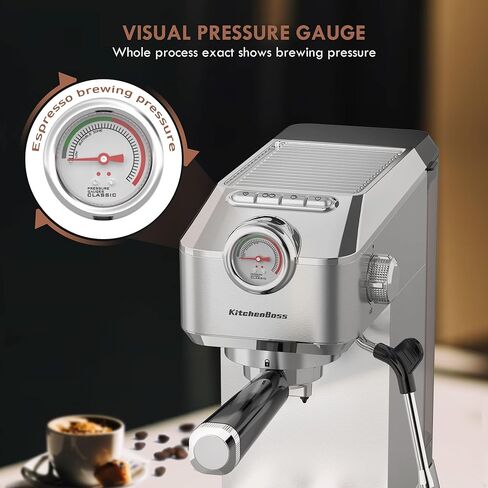 KitchenBoss Professional Compact Espresso Machines: 20 Bar Barista Espresso Machines for Home with Milk Frother Steam Wand, Automatic Fast Heating Cappuccino Machine and Latte Coffee Maker in Kuwait