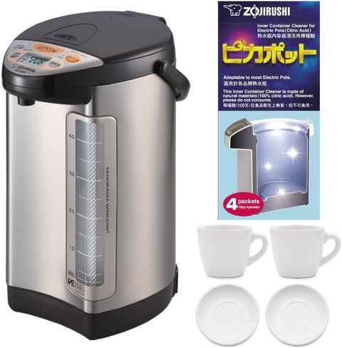غلاية مياه وسخان مياه هجينة Zojirushi CD-CC50 VE (169 أونصة، بني داكن) مع مجموعة أكواب وصحون و4 عوامل إزالة الترسبات (3 عناصر) in Kuwait