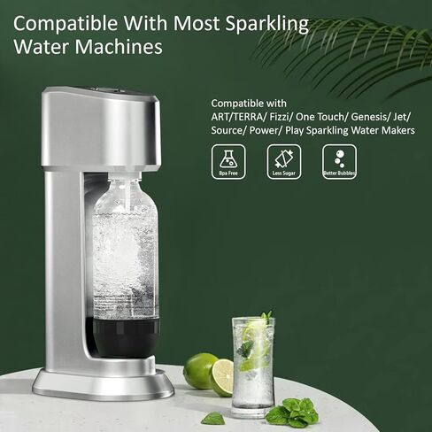 زجاجات صانعة المياه الفوارة سعة 1 لتر من Thorder، خالية من مادة BPA، زجاجات صانعة الصودا PET قابلة لإعادة الاستخدام لآلة الصودا (أسود + أبيض) عبوة من 2 in Kuwait