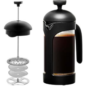 OVENTE 12 Ounce French Press Coffee, Tea and Espresso Maker, Heat Resistant Borosilicate Glass with 4 Filter Stainless-Steel System, BPA-Free Portable Pitcher Perfect for Hot & Cold Brew, Black FPB12B in Kuwait