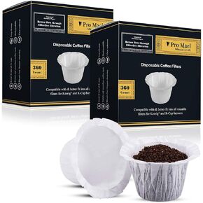 Pro Mael Disposable K Cup Coffee Filters, 360 Count Coffee Filter Paper for Keurig Brewers Single Serve 1.0 and 2.0, Use with Resusable K Cup Pods, White