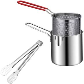 Fish Fryer Pot and Basket Deep Fryer Pot with Basket and Clip:Japanese Tempura Small Deep Fryer Stainless Steel Frying Pot Perfect For Frying Fish Shrimp or Hushpuppies
