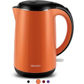 Secura SWK-1701DB The Original Stainless Steel Double Wall Electric Water Kettle 1.8 Quart, Black Onyx
