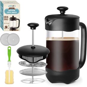 LEEGOHI French Press Coffee Maker- Coffee Press for Filtering Coffee, Tea, Cafetiere with Heat Resistant Borosilicate Glass and Stainless Steel Filter System, 34 OZ/1000ML Black Frosted Coffee Pot in Saudi Arabia