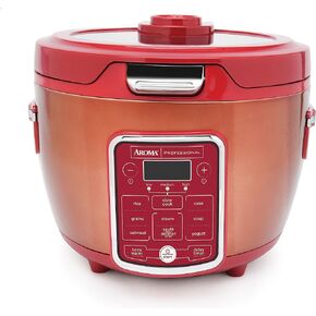 Aroma Professional ARC-1230R Cool Touch Glass Lid, Food Steamer, Slow Cooker, Multicooker with 11 Preset Functions, Steam Tray, Measuring Cup, Rice Spatula, 20 Cooked, Red