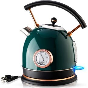 غلاية كهربائية Pukomc Retro غلاية شاي من الفولاذ المقاوم للصدأ سعة 1.8 لتر، غلاية مياه ساخنة مع مقياس درجة الحرارة، ضوء LED، غليان سريع، إيقاف تلقائي وحماية من الغليان الجاف (أبيض) in Kuwait