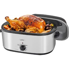 Sunvivi 14-Quart Electric Roaster Oven with Self-Basting Lid, Turkey Roaster Oven with Removable Pan and Rack, Stainless Steel, Silver in Saudi Arabia