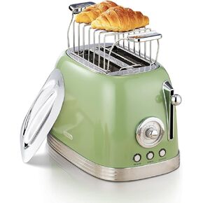 Wiltal Green Cute Retro Toaster 2 Slice with 1.58" Wide Slots, with Stainless Steel Lid, with Warming Rack, Preheat, Defrost, Countdown Timer Display in Saudi Arabia