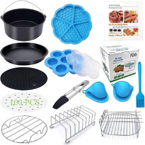 ملحقات مقلاة هوائية مقاس 8 بوصة XL 12 قطعة مع كتاب وصفات طبخ متوافق مع Ninja Foodi 5&6.5&8qt (OP101، OP301، OP302، OP401، FD401) وGrowise Cosori Ninja وPhilips تناسب جميع 5.3QT - 5.8QT in Kuwait