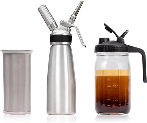 JILLMO Nitro Cold Brew Coffee Maker, 32oz Mason Jar Cold Brew Pithcer, Aluminum Dispenser Bottle with Nitro Diffuser Nozzle, N2 Cartridges NOT INCLUDED. in Kuwait