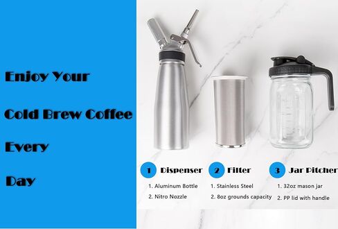 JILLMO Nitro Cold Brew Coffee Maker, 32oz Mason Jar Cold Brew Pithcer, Aluminum Dispenser Bottle with Nitro Diffuser Nozzle, N2 Cartridges NOT INCLUDED. in Kuwait