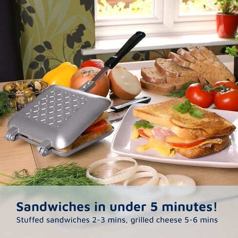 Jean-Patrique Stovetop Panini Grill Press Sandwich Maker, Black – Ceramic Nonstick Grilled Cheese Maker with Handles - Indoor & Outdoor Double-sided Sandwich Toaster in Saudi Arabia