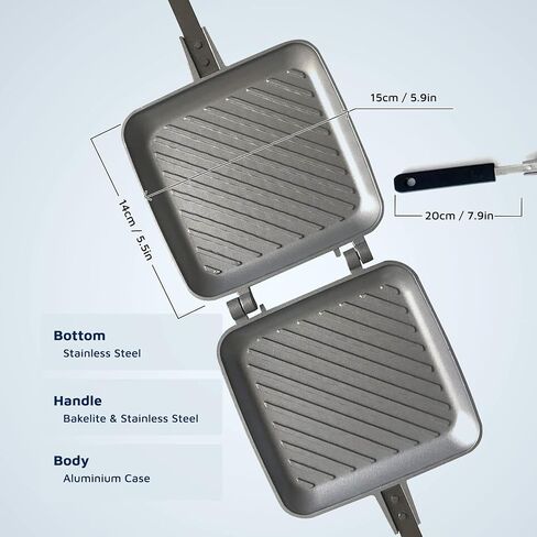 Jean-Patrique Stovetop Panini Grill Press Sandwich Maker, Black – Ceramic Nonstick Grilled Cheese Maker with Handles - Indoor & Outdoor Double-sided Sandwich Toaster in Saudi Arabia