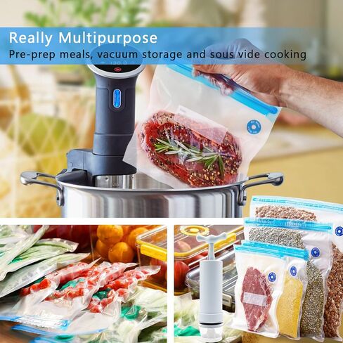 أكياس الطبخ مومودا سو فيد - مجموعة من 20 قطعة | أكياس محكمة الغلق خالية من مادة BPA وقابلة لإعادة الاستخدام مع صمام هواء لأجهزة طهي الجول وأنوفا | أكياس تخزين الطعام الآمنة في الفريزر مع مضخة كهربائية مطورة in Kuwait