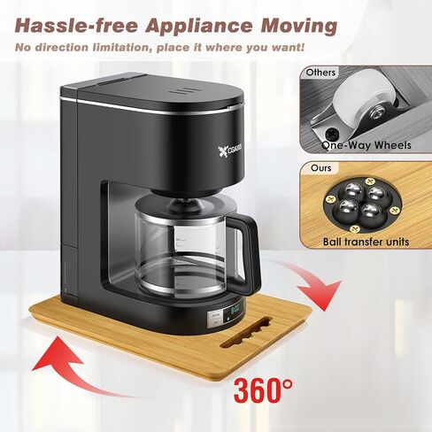 منزلق جهاز الخيزران من Kssiaz، صينية منزلقة تدور 360 درجة لصانع القهوة، منزلق لأجهزة المطبخ الثقيلة، صينية لف الأجهزة بعجلات، تنزلق بسهولة من سطح الطاولة، 40.64 سم × 33.02 سم in Kuwait