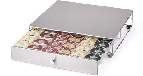 درج كبسولات قهوة أنيق - متوافق مع أكواب K-Cups، حامل عبوات 36 كبسولة، غير قابل للدوران، درج منزلق مدمج لتخزين وعاء القهوة، منظم طاولة المطبخ المنزلي، أسود in Kuwait