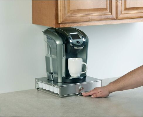 درج كبسولات قهوة أنيق - متوافق مع أكواب K-Cups، حامل عبوات 36 كبسولة، غير قابل للدوران، درج منزلق مدمج لتخزين وعاء القهوة، منظم طاولة المطبخ المنزلي، أسود in Kuwait