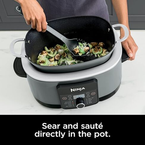 Ninja MC1001 Foodi PossibleCooker PRO 8.5 Quart Multi Cooker، مع طباخ بطيء 8 في 1، طنجرة ضغط، فرن هولندي والمزيد، غطاء زجاجي وملعقة مدمجة، غير لاصق، وعاء آمن للفرن حتى 500 درجة فهرنهايت، رمادي ملح البحر (متجدد) in Kuwait