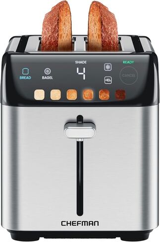 Chefman 2-Slice Pop-Up Stainless Steel Toaster w/ 7 Shade Settings, Extra Wide Slots for Toasting Bagels, Defrost/Reheat/Cancel Functions, Removable Crumb Tray, 850W, 120V, Silver in Saudi Arabia