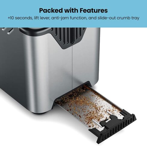 Chefman 2-Slice Pop-Up Stainless Steel Toaster w/ 7 Shade Settings, Extra Wide Slots for Toasting Bagels, Defrost/Reheat/Cancel Functions, Removable Crumb Tray, 850W, 120V, Silver in Saudi Arabia
