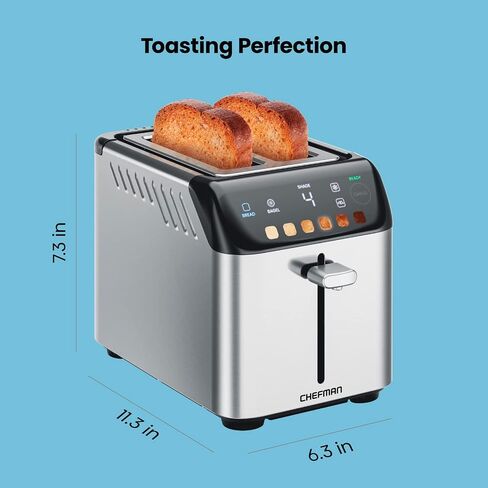 Chefman 2-Slice Pop-Up Stainless Steel Toaster w/ 7 Shade Settings, Extra Wide Slots for Toasting Bagels, Defrost/Reheat/Cancel Functions, Removable Crumb Tray, 850W, 120V, Silver in Saudi Arabia