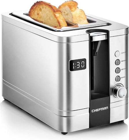 Chefman 2-Slice Pop-Up Stainless Steel Toaster w/ 7 Shade Settings, Extra Wide Slots for Toasting Bagels, Defrost/Reheat/Cancel Functions, Removable Crumb Tray, 850W, 120V, Silver in Saudi Arabia