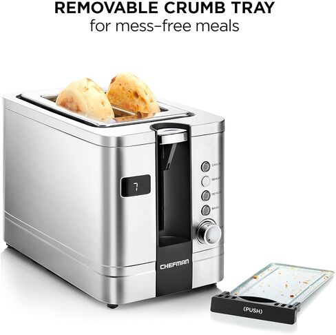 Chefman 2-Slice Pop-Up Stainless Steel Toaster w/ 7 Shade Settings, Extra Wide Slots for Toasting Bagels, Defrost/Reheat/Cancel Functions, Removable Crumb Tray, 850W, 120V, Silver in Saudi Arabia
