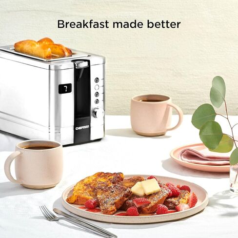 Chefman 2-Slice Pop-Up Stainless Steel Toaster w/ 7 Shade Settings, Extra Wide Slots for Toasting Bagels, Defrost/Reheat/Cancel Functions, Removable Crumb Tray, 850W, 120V, Silver in Saudi Arabia