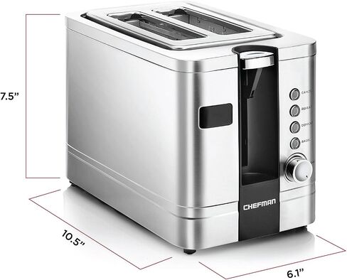 Chefman 2-Slice Pop-Up Stainless Steel Toaster w/ 7 Shade Settings, Extra Wide Slots for Toasting Bagels, Defrost/Reheat/Cancel Functions, Removable Crumb Tray, 850W, 120V, Silver in Saudi Arabia