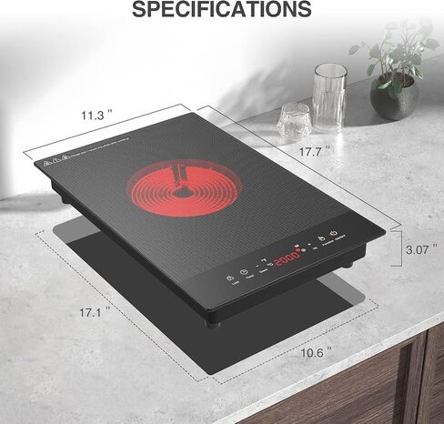 Commercial Induction Cooktop Portable 1800W,ANHANE Countertop Burner Induction Hot Plate Electric for Cooking,9 Temp Levels,3 Hours Timer,Auto-Shut-Off,Touch Panel,Child Safety Lock in Saudi Arabia