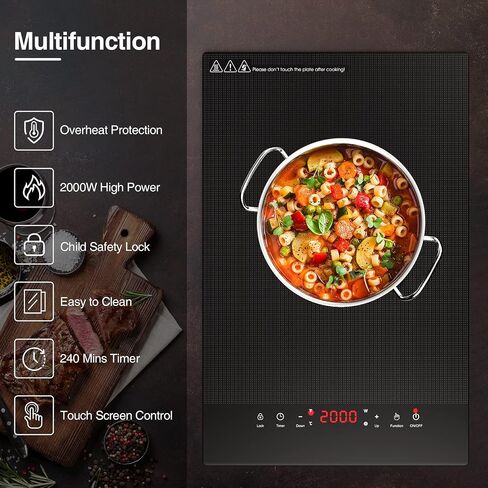 Commercial Induction Cooktop Portable 1800W,ANHANE Countertop Burner Induction Hot Plate Electric for Cooking,9 Temp Levels,3 Hours Timer,Auto-Shut-Off,Touch Panel,Child Safety Lock in Saudi Arabia