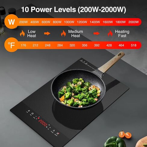 Commercial Induction Cooktop Portable 1800W,ANHANE Countertop Burner Induction Hot Plate Electric for Cooking,9 Temp Levels,3 Hours Timer,Auto-Shut-Off,Touch Panel,Child Safety Lock in Saudi Arabia