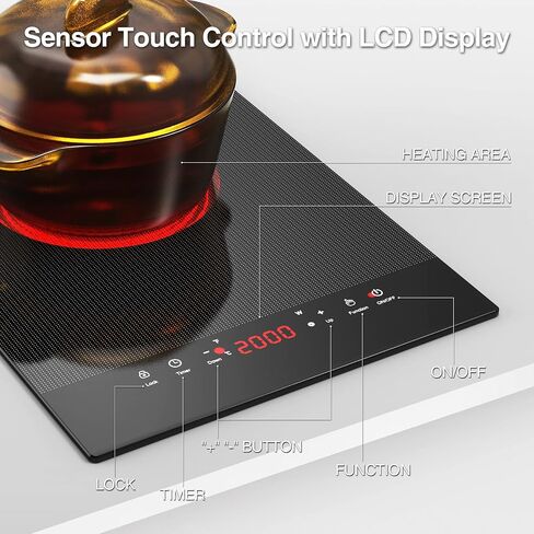 Commercial Induction Cooktop Portable 1800W,ANHANE Countertop Burner Induction Hot Plate Electric for Cooking,9 Temp Levels,3 Hours Timer,Auto-Shut-Off,Touch Panel,Child Safety Lock in Saudi Arabia
