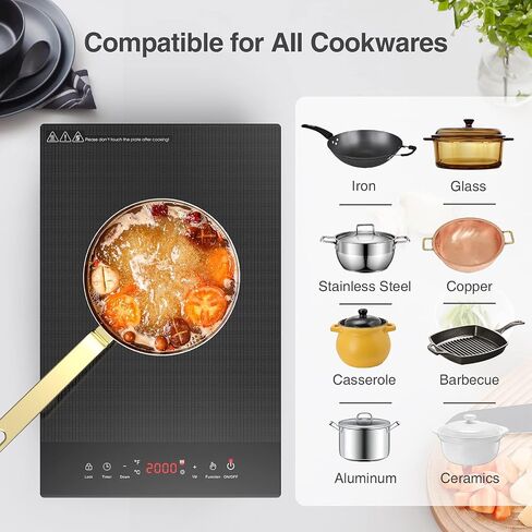 Commercial Induction Cooktop Portable 1800W,ANHANE Countertop Burner Induction Hot Plate Electric for Cooking,9 Temp Levels,3 Hours Timer,Auto-Shut-Off,Touch Panel,Child Safety Lock in Saudi Arabia