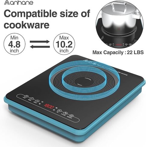 Commercial Induction Cooktop Portable 1800W,ANHANE Countertop Burner Induction Hot Plate Electric for Cooking,9 Temp Levels,3 Hours Timer,Auto-Shut-Off,Touch Panel,Child Safety Lock in Saudi Arabia