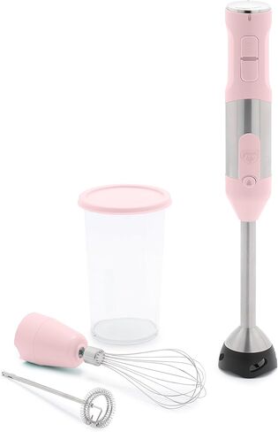 GreenLife Immersion Electric Handheld Stick Blender with Stainless Steel Blades, Whisk, Frother, Measuring Cup and Lid, Soups, Puree, Cake, Multi-Speed Control, Portable, Pink in Kuwait