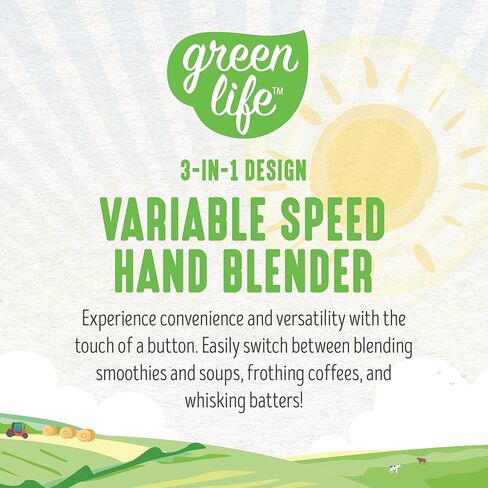 GreenLife Immersion Electric Handheld Stick Blender with Stainless Steel Blades, Whisk, Frother, Measuring Cup and Lid, Soups, Puree, Cake, Multi-Speed Control, Portable, Pink in Kuwait