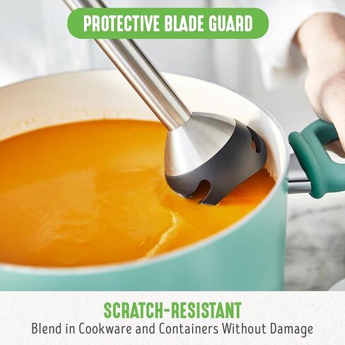 GreenLife Immersion Electric Handheld Stick Blender with Stainless Steel Blades, Whisk, Frother, Measuring Cup and Lid, Soups, Puree, Cake, Multi-Speed Control, Portable, Pink in Kuwait