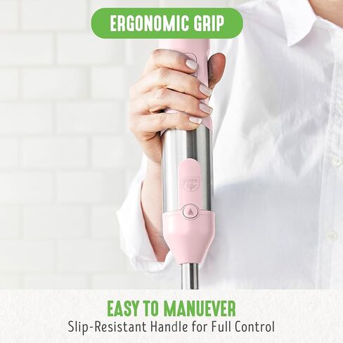 GreenLife Immersion Electric Handheld Stick Blender with Stainless Steel Blades, Whisk, Frother, Measuring Cup and Lid, Soups, Puree, Cake, Multi-Speed Control, Portable, Pink in Kuwait
