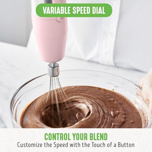 GreenLife Immersion Electric Handheld Stick Blender with Stainless Steel Blades, Whisk, Frother, Measuring Cup and Lid, Soups, Puree, Cake, Multi-Speed Control, Portable, Pink in Kuwait