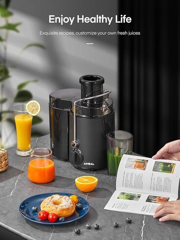 آلات عصارة، عصارة آيهيل للخضروات والفواكه سهلة التنظيف، عصارة طرد مركزي بفم عريض 3 بوصات، 3 سرعات للتحكم، نظام حماية من الحمل الزائد، فرشاة تنظيف ووصفة متضمنة، أسود in Kuwait