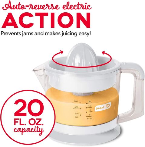 Dash Dual Electric Citrus Juicer Machine - Orange Juicer and Lemon Squeezer with Auto-Reversing Reamer, Adjustable Pulp Control, Mess-Free Spout, 20 oz Juice Container-Lime Squeezer for Home-White in Kuwait