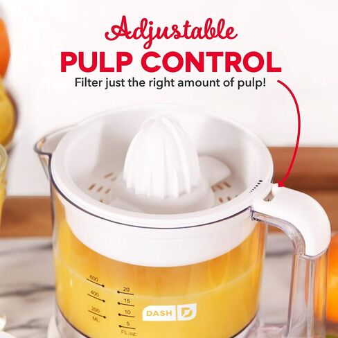Dash Dual Electric Citrus Juicer Machine - Orange Juicer and Lemon Squeezer with Auto-Reversing Reamer, Adjustable Pulp Control, Mess-Free Spout, 20 oz Juice Container-Lime Squeezer for Home-White in Kuwait