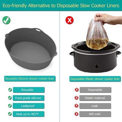 Silicone Slow Cooker Liners for Crock-Pot 7 Quart Reusable Crock Pot Liners 7QT Oval Cooking Liner BPA-Free Leakproof Dishwasher Safe(Black) in Saudi Arabia