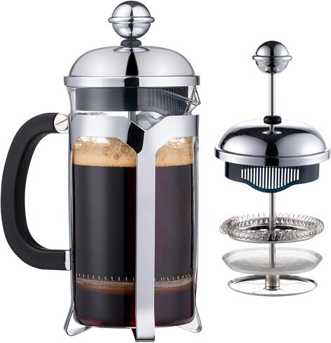Mateebake French Press Coffee Maker(12 OZ), 304 Stainless Steel Coffee Press 4 Level Filtration System, Heat Resistant Thickened Borosilicate Glass, Durable Easy Clean, 100% BPA Free in Saudi Arabia