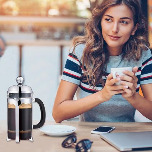 Mateebake French Press Coffee Maker(12 OZ), 304 Stainless Steel Coffee Press 4 Level Filtration System, Heat Resistant Thickened Borosilicate Glass, Durable Easy Clean, 100% BPA Free in Saudi Arabia