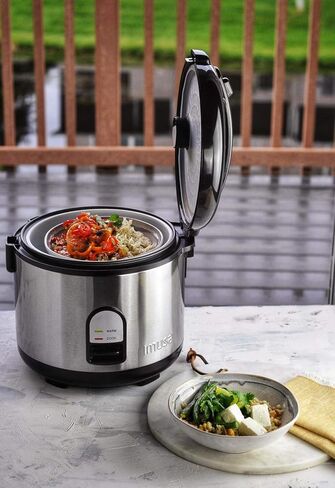 IMUSA USA GAU-00023 طباخ أرز كهربائي مع صينية بخار 10 أكواب أرز غير مطبوخ (20 كوب أرز مطبوخ)، ستانلس ستيل in Kuwait